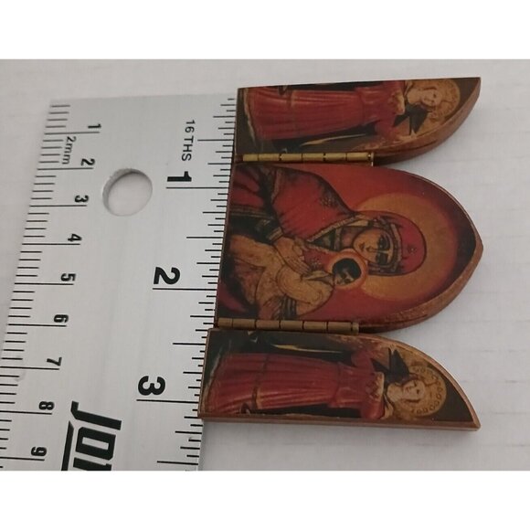 Vintage Triptych Wood Miniature Small Religious Folding Panels - Picture 6 of 9